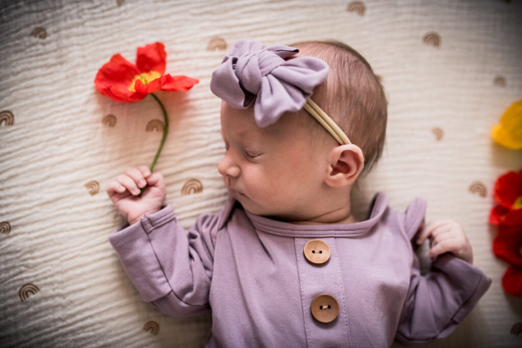 Babies and flowers photographer by Los Angeles newborn and birth photographer Dear Birth